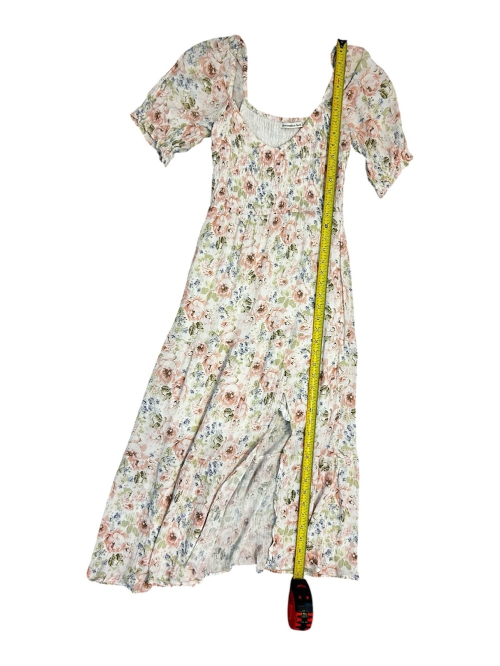 Abercrombie & Fitch Cream Floral Smocked Midi Dress with Pink and Blue Accents - Picture 4 of 5
